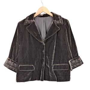 Tahari Black Velvet Blazer with Embroidered Details